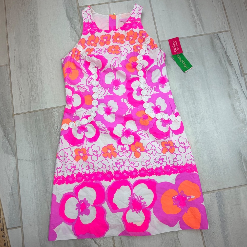 Lilly Pulitzer Pearl Dress Pansy Dance Fluorescent Pink Floral Shift Size 6 NEW